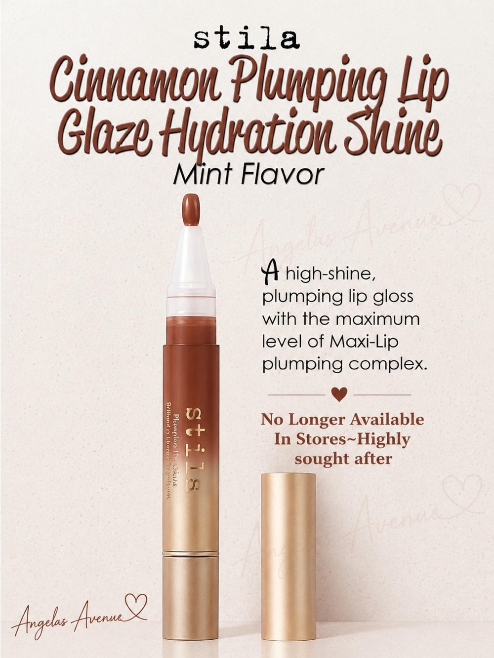 Stila CINNAMON Plumping Lip Glaze Hydration Shine Mint Flavor NEW